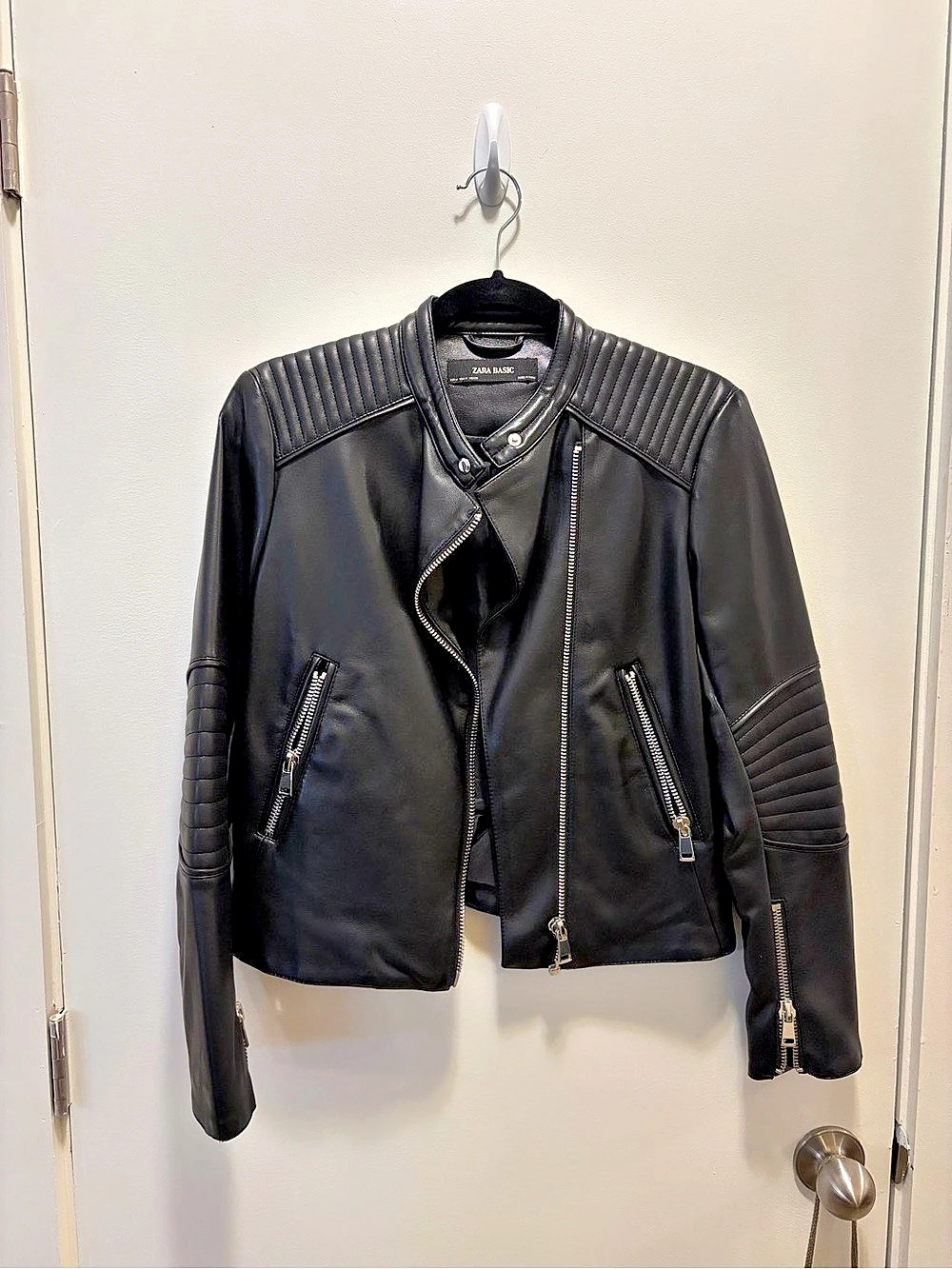 ZARA BASIC Quilted Biker Jacket Black Moto Jacket Medium